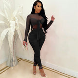 Mesh Sheer Bodycon bodysuit Women Long Sleeve Bow Tie Skinny Ruched - Divine Diva Beauty