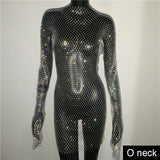 Sequin Mesh Patchwork Hollow Out Rhinestone Long Sleeve dress - Divine Diva Beauty
