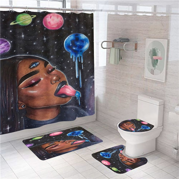 Sexy Black Women Printed Shower Curtain Polyester Bathroom Bathtub Screen American Girl Bath Mat Set 3pcs/4pcs Set Toilet Decor - Divine Diva Beauty