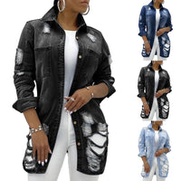 Denim Long Sleeve Ripped Distressed outerwear - Divine Diva Beauty