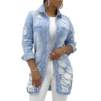 Denim Long Sleeve Ripped Distressed outerwear - Divine Diva Beauty