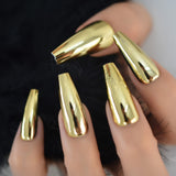 Shiny Punk Style Metallic Light Purple False Fake Nails Metal Plating Acrylic Short Reflective Mirror Press on Nail Art Tips - Divine Diva Beauty