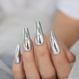 Shiny Punk Style Metallic Light Purple False Fake Nails Metal Plating Acrylic Short Reflective Mirror Press on Nail Art Tips - Divine Diva Beauty