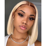 #4/613 Honey Blonde Bob Wig Straight Lace Wig Peruvian Human Hair Lace Front Human Hair Wigs With Transparent Lace Pre Plucked - Divine Diva Beauty