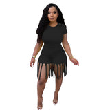 Plus Size avail Solid Two Piece Set Short Sleeve T-shirt  And Tassel Shorts - Divine Diva Beauty
