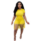 Plus Size avail Solid Two Piece Set Short Sleeve T-shirt  And Tassel Shorts - Divine Diva Beauty