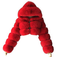 outerwear Winter Faux Fur Cropped Coat Fluffy Zip Hooded Warm Short Jacket - Divine Diva Beauty