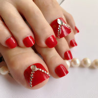 New Fashion Matte Rhinestone Red/Black/Pink Decoration Press on toenails full Drill handmade Flat toes fake nailsToes Nail 24Pcs - Divine Diva Beauty