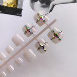 New Fashion Matte Rhinestone Red/Black/Pink Decoration Press on toenails full Drill handmade Flat toes fake nailsToes Nail 24Pcs - Divine Diva Beauty