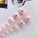 New Fashion Matte Rhinestone Red/Black/Pink Decoration Press on toenails full Drill handmade Flat toes fake nailsToes Nail 24Pcs - Divine Diva Beauty