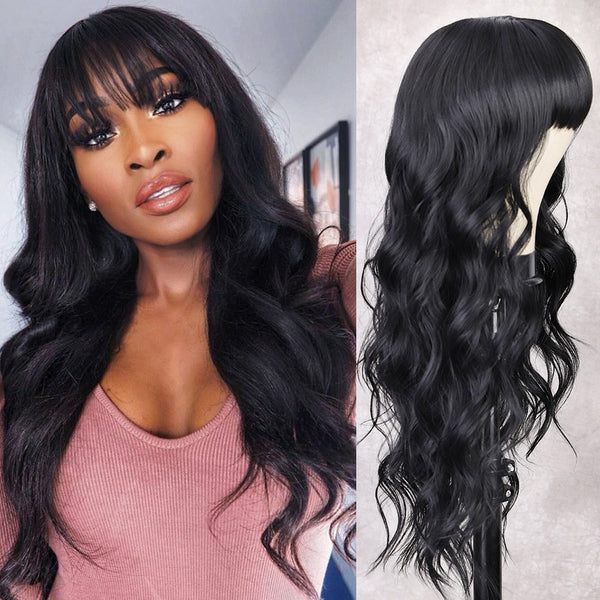 Long Wavy Synthetic Wigs with Bangs - Divine Diva Beauty