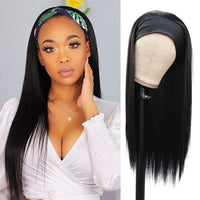 Machine Made Hair Wig Natural Color Wig Natural Black Synthetic Wigs Full Short Straight Headband Wigs - Divine Diva Beauty