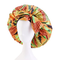 African Print Satin Bonnet With Long Ribbon Wrap Double Layer Headwrap Ankara Pattern Women Hair Cover Large Size Hair Wrap Cap - Divine Diva Beauty