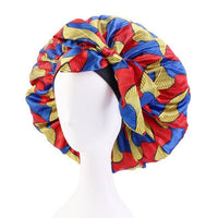 African Print Satin Bonnet With Long Ribbon Wrap Double Layer Headwrap Ankara Pattern Women Hair Cover Large Size Hair Wrap Cap - Divine Diva Beauty