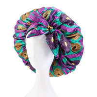 African Print Satin Bonnet With Long Ribbon Wrap Double Layer Headwrap Ankara Pattern Women Hair Cover Large Size Hair Wrap Cap - Divine Diva Beauty