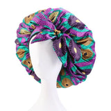 African Print Satin Bonnet With Long Ribbon Wrap Double Layer Headwrap Ankara Pattern Women Hair Cover Large Size Hair Wrap Cap - Divine Diva Beauty