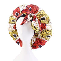 African Print Satin Bonnet With Long Ribbon Wrap Double Layer Headwrap Ankara Pattern Women Hair Cover Large Size Hair Wrap Cap - Divine Diva Beauty