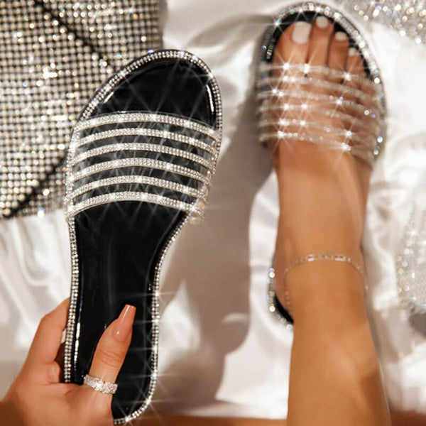 Glitter Slippers sandal Crystal Flat Fashion Shoes - Divine Diva Beauty