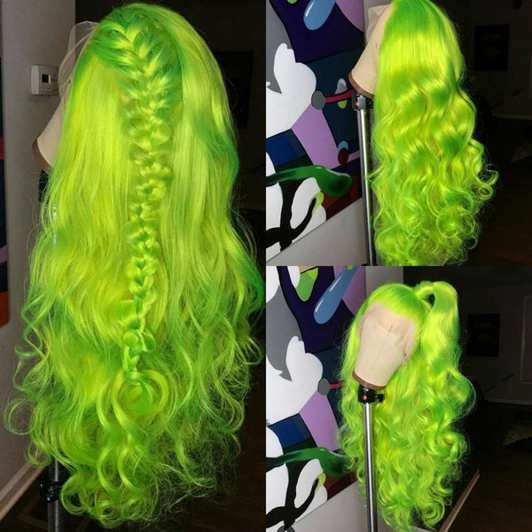 Green Color Synthetic T Lace Front Wig Long Loose Wave UV Yellow Wig  Natural Hairline - Divine Diva Beauty