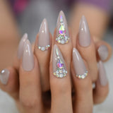 Luxury  Nails Designer Extra Long French Jewelry Pre-designed Nails Natural Stiletto AB Stones Decoration Tips - Divine Diva Beauty