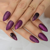 Shiny Punk Style Metallic Light Purple False Fake Nails Metal Plating Acrylic Short Reflective Mirror Press on Nail Art Tips - Divine Diva Beauty