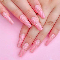 24pcs Detachable Pink Long Coffin False Nails Wearable Rhinestone Gradiant Ballerina Design Fake Nails Full Cover Press on Nail - Divine Diva Beauty