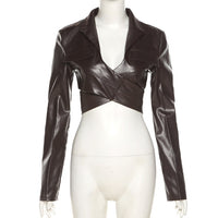 V Neck Long Sleeve Cropped Jacket outerwear - Divine Diva Beauty