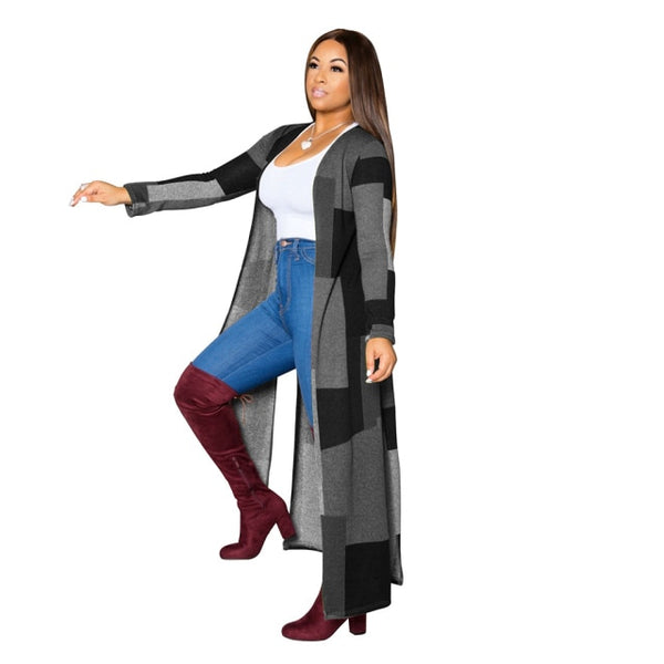 Oversized Trench Trend Multicolor Print Cardigan outerwear plus size avail - Divine Diva Beauty