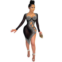 Women Hot Rhinestone Mesh See Though Bodycon Dress plus size avail - Divine Diva Beauty