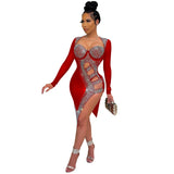 Women Hot Rhinestone Mesh See Though Bodycon Dress plus size avail - Divine Diva Beauty