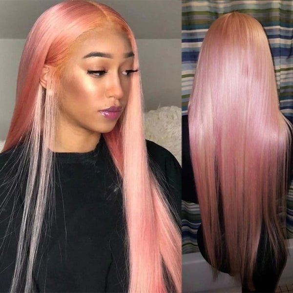 Pink Human Hair Wigs Straight Lace Front Wig 4x4 Lace Closure Straight Human Hair Wig Preplucked Blonde Purple - Divine Diva Beauty