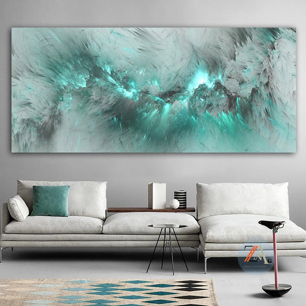 Light Green Blue Geometric Clouds Modern Abstract Oil Painting Canvas Printing Art Wall Decoration For Home Room Decor Pictures - Divine Diva Beauty