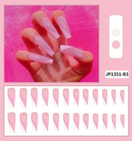 20pcs/Box Hit Color False Nail Long French Fake Nails Detachable Ballet Coffin Nail Tips With Rhinestones Press on Nail Art Tool - Divine Diva Beauty