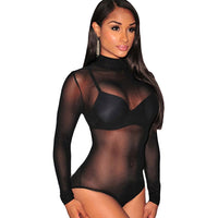 Sexy Black Sheer Mesh Bodysuit Women Long Sleeve Nude Bodysuit - Divine Diva Beauty