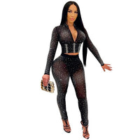 Mesh See Through 2 Piece Set Crop Top Tight Pants Set - Divine Diva Beauty