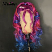 Blue Purple Highlight Wig 180Density Rainbow Wig 13x4 Lace Frontal Wig Ombre Colored Human Hair - Divine Diva Beauty