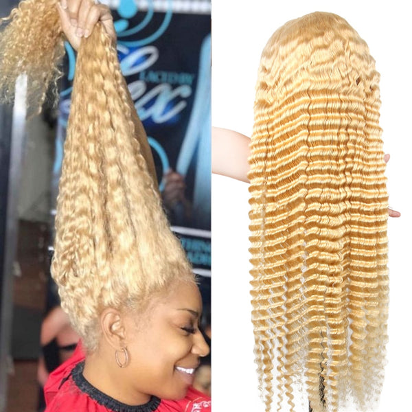 613 Blonde 13x4 Lace Front Wig Brazilian Deep Wave Pre Plucked Lace Frontal Human Hair Wigs Remy Transparent Lace Front Wig 150% - Divine Diva Beauty