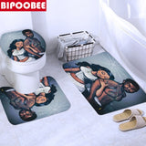Black African American Couple Lover Bathroom Shower Curtain Afro Woman Washroom Non-slip Carpet Toilet Cover Bath Mats Rugs Set - Divine Diva Beauty