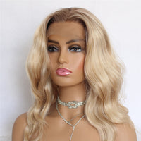 Ombre Blonde  Wave Synthetic Wigs for Women 12Inch  T Part Lace Wigs Pre Plucked Heat Resistant Fiber - Divine Diva Beauty