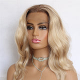 Ombre Blonde  Wave Synthetic Wigs for Women 12Inch  T Part Lace Wigs Pre Plucked Heat Resistant Fiber - Divine Diva Beauty
