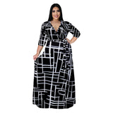 Long Dress Women V Neck half Sleeve Retro Geometric Printing Vintage plus size avail - Divine Diva Beauty