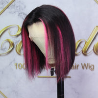 Hot Pink Black Highlight Human Hair Wigs Remy Brazilian Pink - Divine Diva Beauty