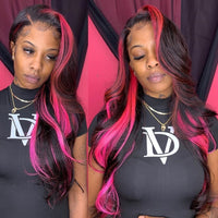Hot Pink Black Highlight Human Hair Wigs Remy Brazilian Pink - Divine Diva Beauty