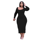 U-neck Solid Color Midi Dress plus size avail - Divine Diva Beauty