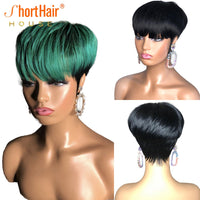Emerald Bang Wig Pixie Short Cut Bob 100% Human Hair Wig  Brazilian Straight Machine Made Wig - Divine Diva Beauty