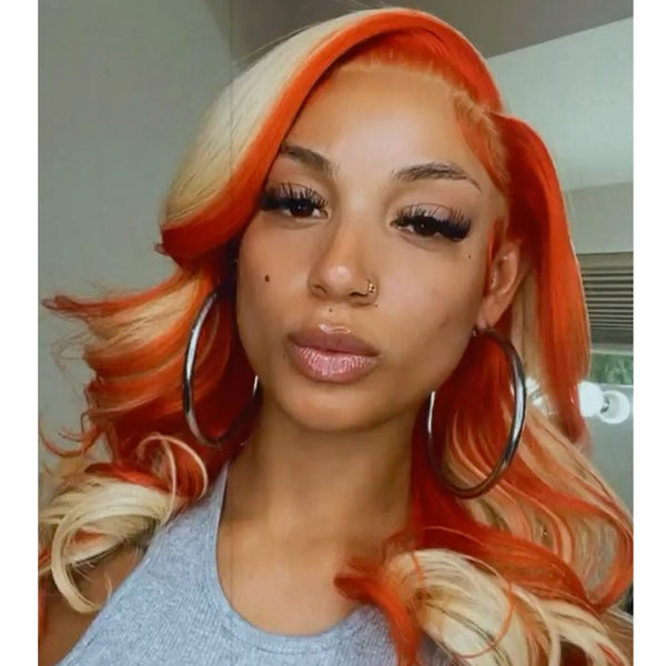 613 Ombre highlight Orange Lace Front Wigs Short Bob Wig Pre-Plucked Wave Bob Human Hair - Divine Diva Beauty