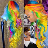 Yellow Rainbow highlight Colored Human Hair Lace Frontal Wigs Body Wave Lace Front Wig Transparent Lace Wig Human Hair Brazilian - Divine Diva Beauty