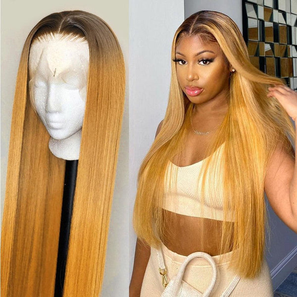 1b 27 Ombre Lace Front Wig Straight Human Hair Wigs Honey Blonde Lace Front Wigs remy - Divine Diva Beauty