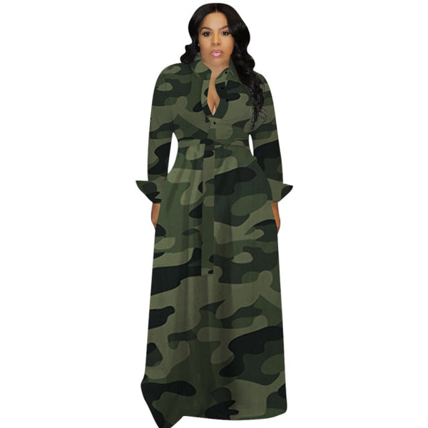 Camouflage Long Dresses Slim Maxi Plus Size Dress - Divine Diva Beauty