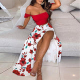 Split Skirt and Top Set Off Shoulder Strapless Crop Top Long Skirt Set - Divine Diva Beauty